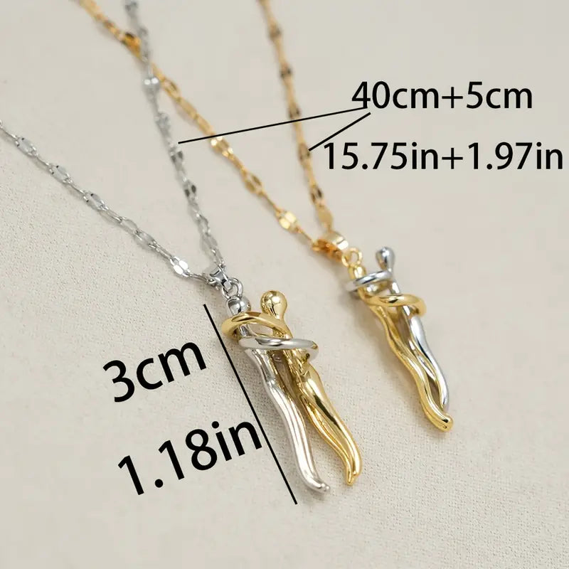 ✨ Elegant Couple Hug Heart Pendant Necklace – 18K Gold-Plated Romantic Jewelry Gift for Women 💖