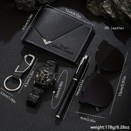 🎁 5-in-1 Men’s Luxury Casual Gift Set – Complete Style in One Elegant Package 🕶️⌚🖊️