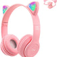🐾🎧 Cute Cat Ear Wireless Bluetooth Headphones with LED Flash Light – Perfect Gift for Music & Style Lovers! 💖✨
