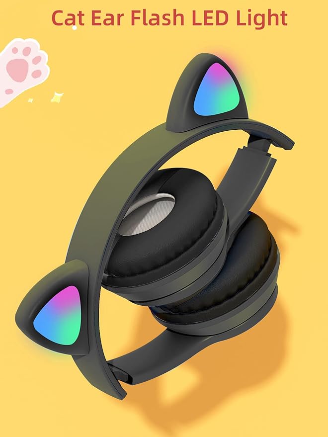 🐾🎧 Cute Cat Ear Wireless Bluetooth Headphones with LED Flash Light – Perfect Gift for Music & Style Lovers! 💖✨