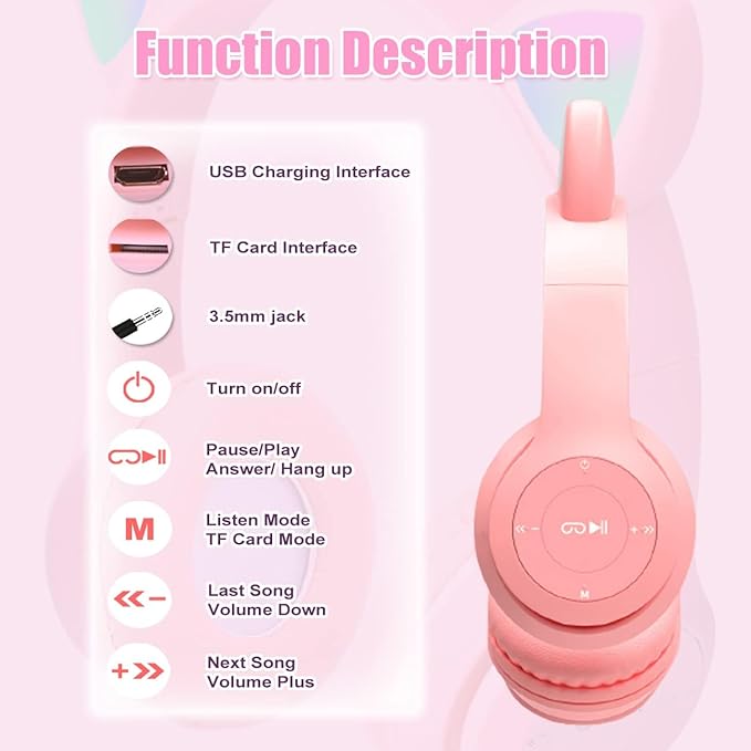🐾🎧 Cute Cat Ear Wireless Bluetooth Headphones with LED Flash Light – Perfect Gift for Music & Style Lovers! 💖✨