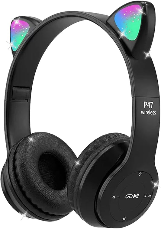 🐾🎧 Cute Cat Ear Wireless Bluetooth Headphones with LED Flash Light – Perfect Gift for Music & Style Lovers! 💖✨