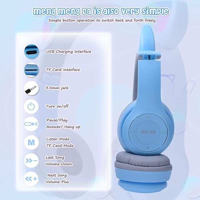 🐾🎧 Cute Cat Ear Wireless Bluetooth Headphones with LED Flash Light – Perfect Gift for Music & Style Lovers! 💖✨
