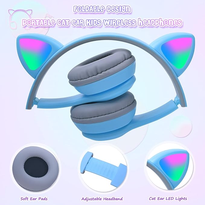 🐾🎧 Cute Cat Ear Wireless Bluetooth Headphones with LED Flash Light – Perfect Gift for Music & Style Lovers! 💖✨