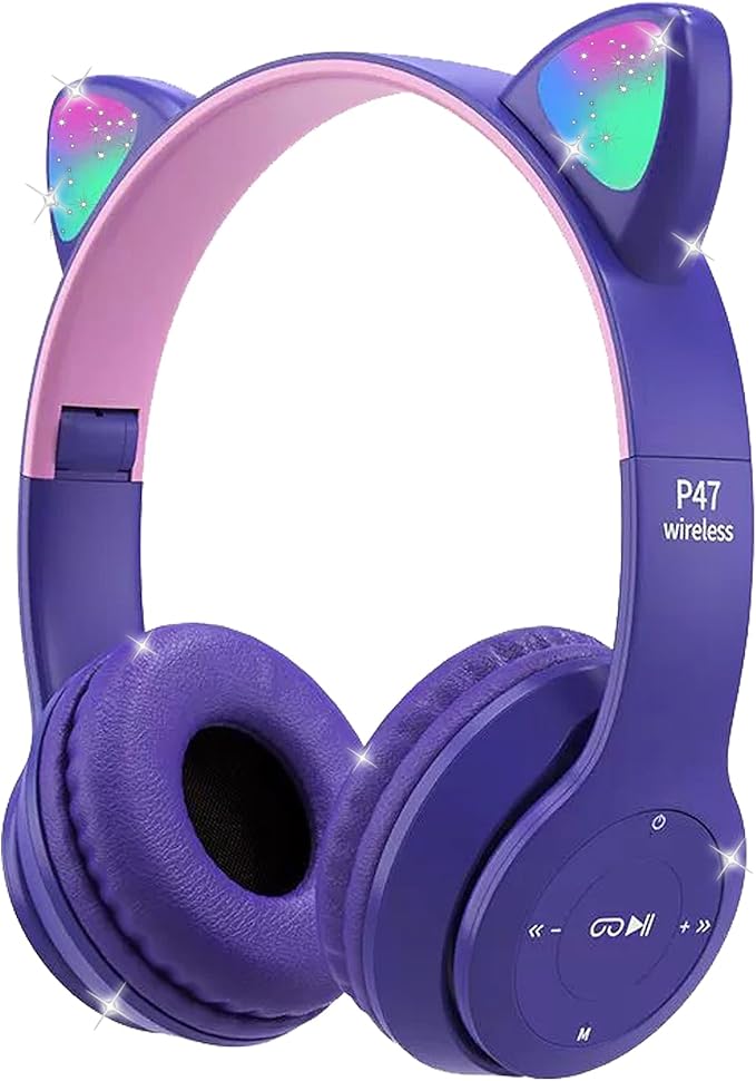 🐾🎧 Cute Cat Ear Wireless Bluetooth Headphones with LED Flash Light – Perfect Gift for Music & Style Lovers! 💖✨