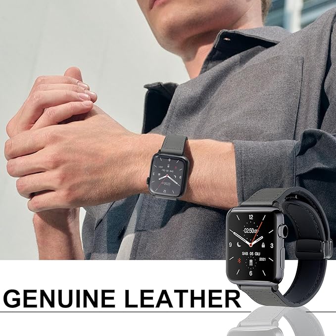 Premium Smartwatch with Genuine Leather Strap – Stylish Fitness & Lifestyle Watch