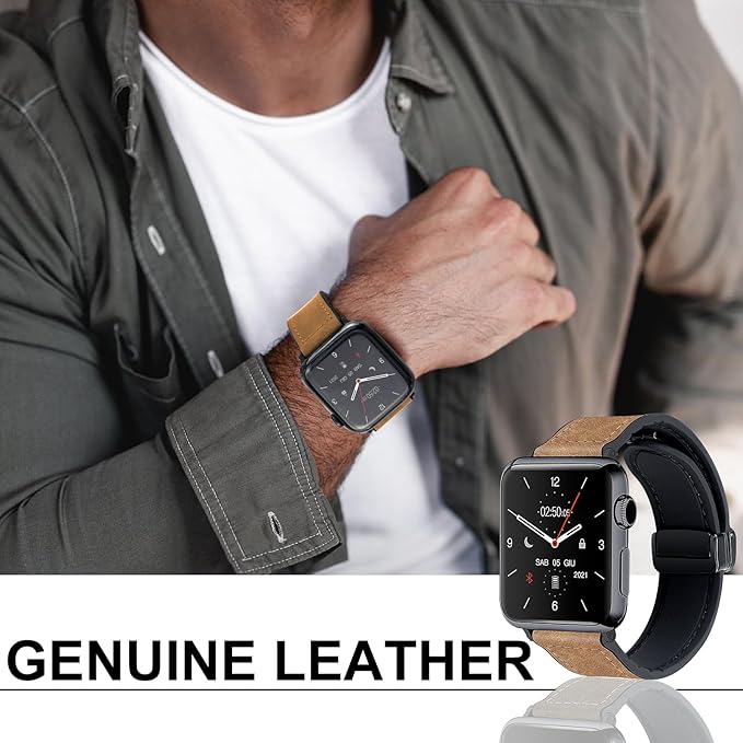 Premium Smartwatch with Genuine Leather Strap – Stylish Fitness & Lifestyle Watch