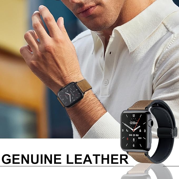 Premium Smartwatch with Genuine Leather Strap – Stylish Fitness & Lifestyle Watch