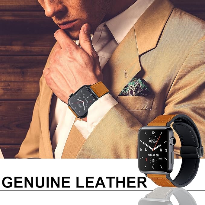 Premium Smartwatch with Genuine Leather Strap – Stylish Fitness & Lifestyle Watch