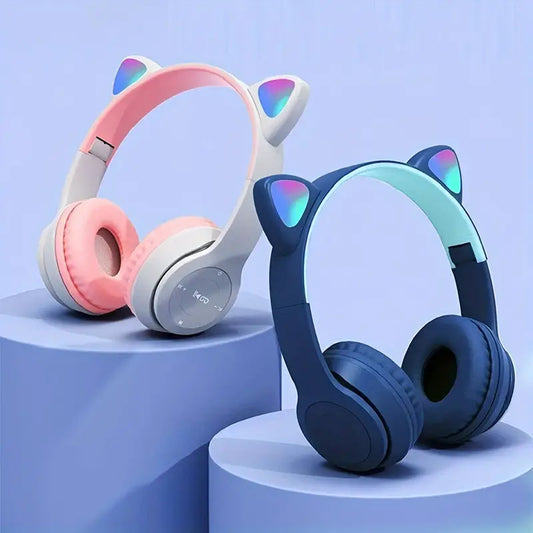 🐾🎧 Cute Cat Ear Wireless Bluetooth Headphones with LED Flash Light – Perfect Gift for Music & Style Lovers! 💖✨